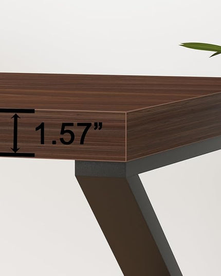 HSH Walnut Computer Desk, Industrial Modern Metal Wood Desk Workstation, Rustic Executive PC Laptop Work Desk Table for Home Office, Simple 55 Inch Writing Study Gaming Desk in Bedroom Living Room