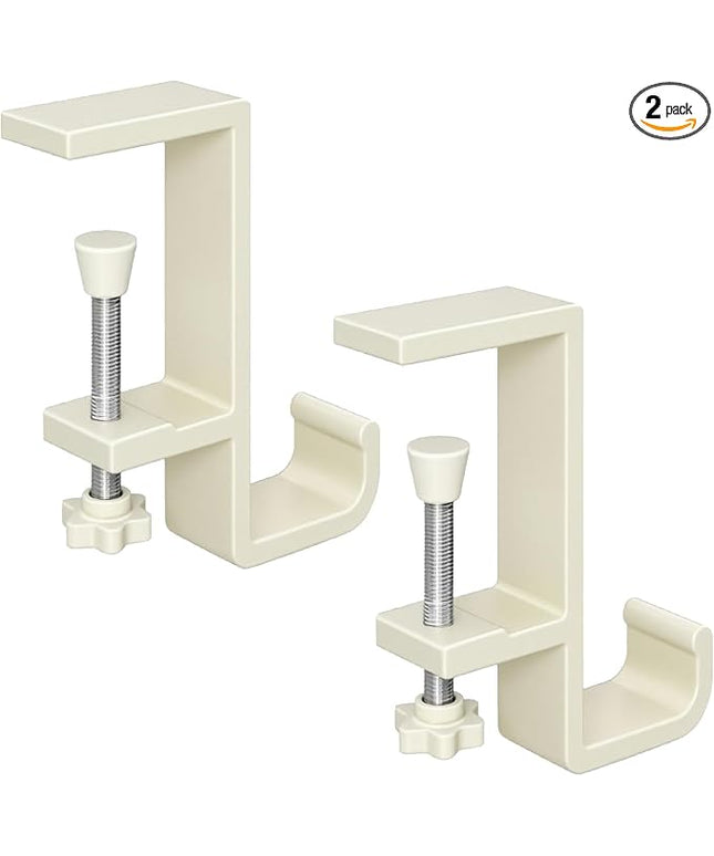 INEDRIMS 2-Pack Headphone Stand & Hook – Under Desk Headset Holder Clamp Mount for Gaming Headphones, Backpacks, Purses, Coats – Space-Saving Desk Accessories (White Single Hook)