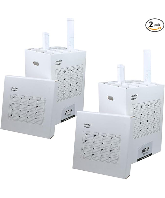 Adir 2 Pack of Cardboard Roll File Storage Organizer - Vertical File Sorter - Blueprint, Poster, Plans, Gift Wrap, And Map Holder Station-16 Slots (for Rolls up to 25 Inches Long)