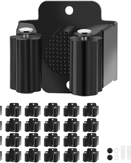 Broom Holder Wall Mount, 24PCS Broom Hanger Wall Mount, Stainless Steel Heavy Duty Mop Holder Broom Mop Hanger Wall with Screws, Garden Outdoor Tool Organizer Rack Broom Hanger (Black)