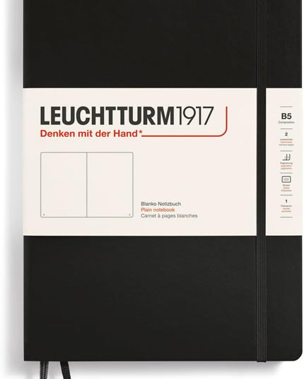 LEUCHTTURM1917 - Notebook Hardcover Composition B5-219 Numbered Pages for Writing and Journaling (Black, Plain)