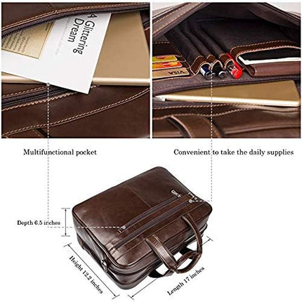 Augus Business Travel Briefcase Genuine Leather Duffel Bags for Men Laptop Bag fits 15.6 inches Laptop YKK Zipper (Brown)