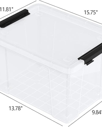 4-Pack 22 Quart Plastic Storage Bins with Lids, Plastic Latching Storage Box with Wheels, Clear