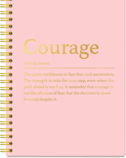XQLZY Courage Definition Pink Gold Spiral Notebook, Resignation Retirement Promotion Inspirational Gifts for Woman Coworker Boss Friend, Positive Affirmation Gifts for Office Worker Colleague