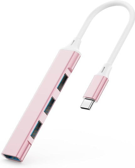 Mac USB C Adapter - Type C USB Adapter Hub with 4 Ports: 1 USB 3.0 + 3 USB 2.0, Ultra-Slim Aluminum Design, 5Gbps Transfer, Adapter for Mac USB C, Type C USB Hub (Pink)