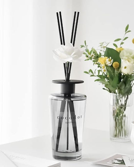 COCODOR White Flower Reed Diffuser / April Breeze / 1 Pack / Home & Office Decor Aromatherapy Diffuser Oil Gift Set / Large Size, Large Capacity, Big Size Diffuser, Black Edition/16.9Ounce(500 ml)