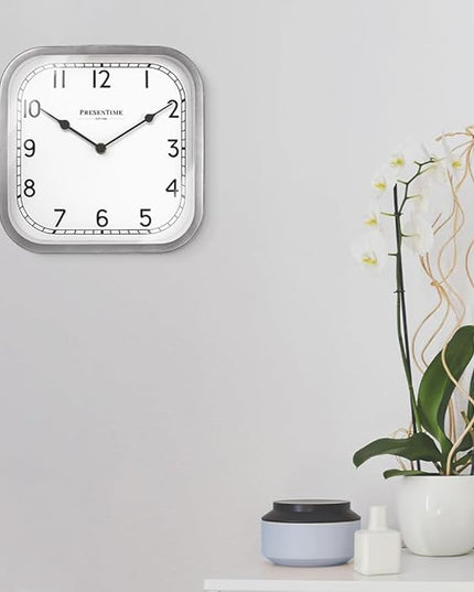 Presentime & Co 10" Anton Vintage Square Clock, Silent No Ticking, Wall & Mantel 2 in 1, Desk and Shelf Clock, Tabletop Décor, Modern Silver Color