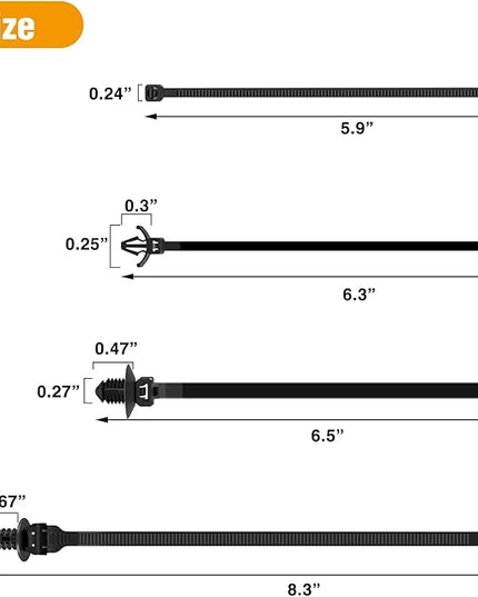 GOOACC Push Mount Cable Zip Ties Heavy Duty Nylon Push Mount 4 Popular Sizes Self Locking Cable Strap Assortment for Indoor Outdoor Wire Tying Construction Auto ect. -120 Pcs