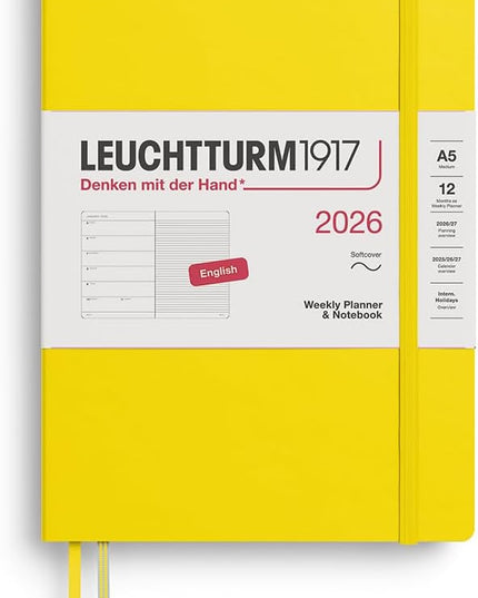 LEUCHTTURM1917 - Weekly Planner & Notebook 2026, Softcover, Medium (A5), Ruled, Lemon (Jan 1 - Dec 31, 2026)