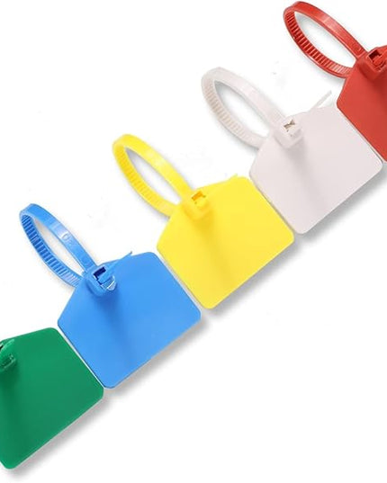 4 in Marker Nylon Cable Ties, Plastic Water Proof Tags, Self-Locking Written-on Cable Marker, Security Seals Label for Cabling, Wire Marking Label, Shipping Hanging Tags - Red/ 100pcs