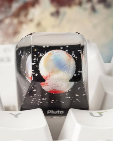 Pluto Planet Artisan Keycap R1 SA Profile Custom Solar System Planets Keycaps 1U ESC Handmade Resin Gaming Galaxy Key Cap Cherry MX Switch Compatible Mechanical Keyboard Space Lover Gift