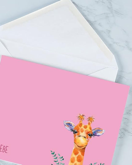 Current Mini Giraffe Personalized Note Cards - 24 Cards with White Envelopes, 4¼ x 5½ Inch Size, Blank Stationery, Add Names or Text, For Thank You Notes, Invitations, & Announcements