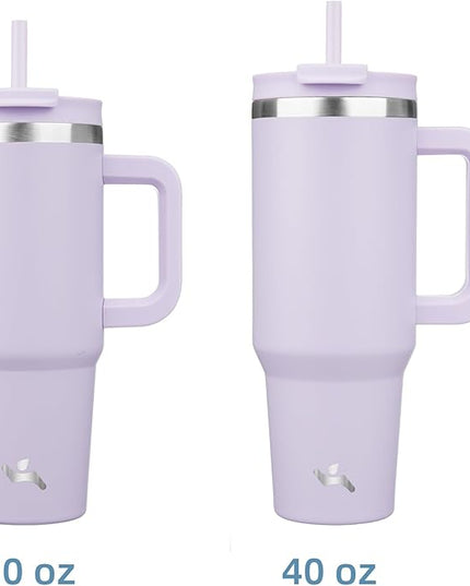 40 oz Tumbler with Handle and 2 Straws,2 in 1 Lid Insulated Water Bottle Stainless Steel Travel Coffee Mug,Wisteria