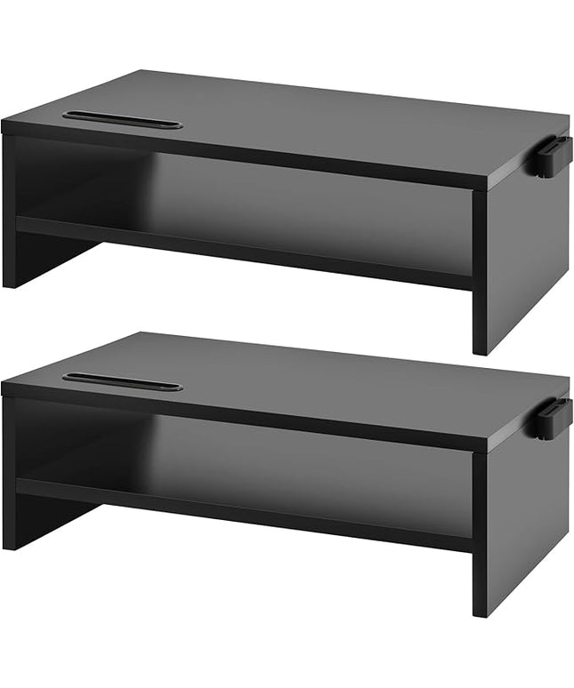Marbrasse Monitor Stand Riser, 2 Pack 16.5 Inch 2 Tier Computer Monitor Stand, Printer Shelf Stand for Laptop Computer Screen Storagek,Desktop Stand with Phone Holder and Cable Management