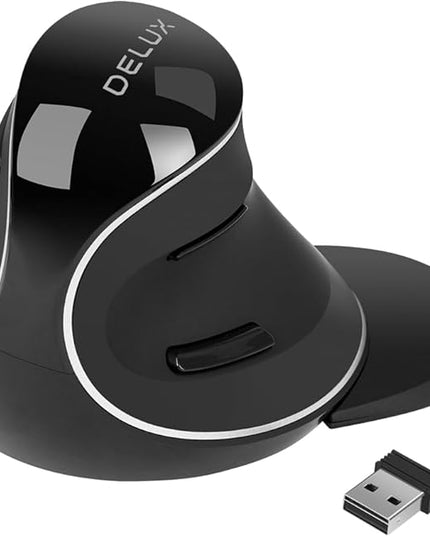 DELUX Ergonomic Vertical Mouse, Wireless Ergo Mouse for Large Hands, 2.4G Connection, Silent Clicks, Up to 1600 DPI,6 Buttons, Removable Wrist Rest, Compatible with Laptop/PC (M618Plus Wireless-Black)