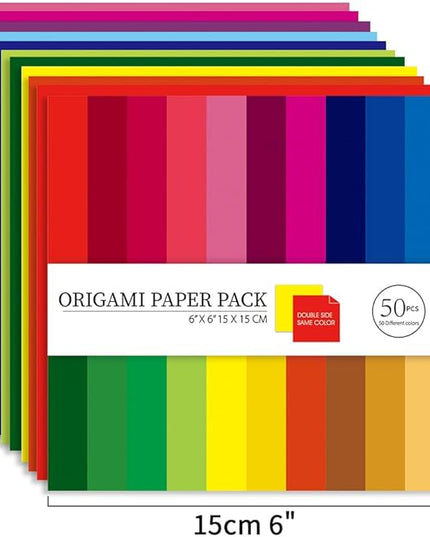 Origami Paper Kit 100 Sheets 70GSM 6 Inch Square Double Sided Color 50 Vivid Solid Colors for Hand Crafts Origami Paper Arts Creativity. Solid Color