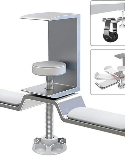 6amLifestyle Dual Rotatable Headphone Stand Hanger Under Desk Clamp Headphone Holder Aluminum, 11lb Load Capacity, Compatible with Universal Headphones, Silver 6A-13SV