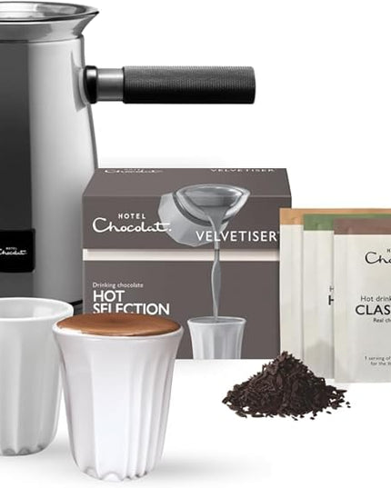 Hotel Chocolat Velvetiser - In-Home Hot Chocolate Machine - Barista-Grade Hot Chocolate Maker - Platinum Edition - 2 Ceramic Podcups & 10 Single-Serve Sachets