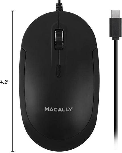 Macally Wired USB C Mouse for Mac and PC - Slim, Quiet, and Reliable - 4 DPI Mode Type C for Laptop, MacBook Pro/Air, iMac - Wired Mice USBC