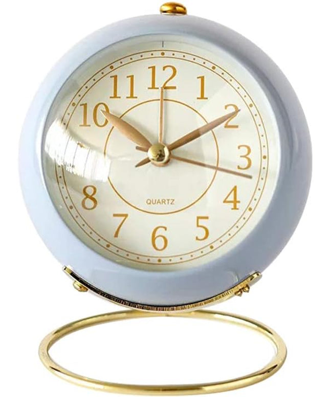 SHISEDECO Small Tableclocks Classic Non-Ticking Tabletop Alarm Clock with Backlight, Battery Operated Astronaut Deskclock with HD Glass for Living Room Bedroom Bedside Indoor Decor (Blue)