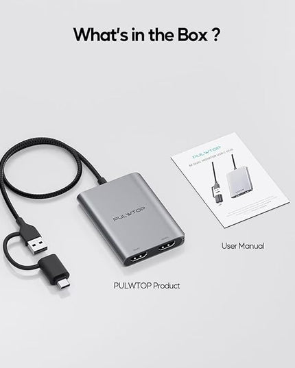 PULWTOP Displaylink Adapter, USB C to HDMI Adapter with Dual Monitor for Mac M1/M2/M3/M4, USB C to Dual HDMI for MacBook, Laptops, iMac, Driver Required