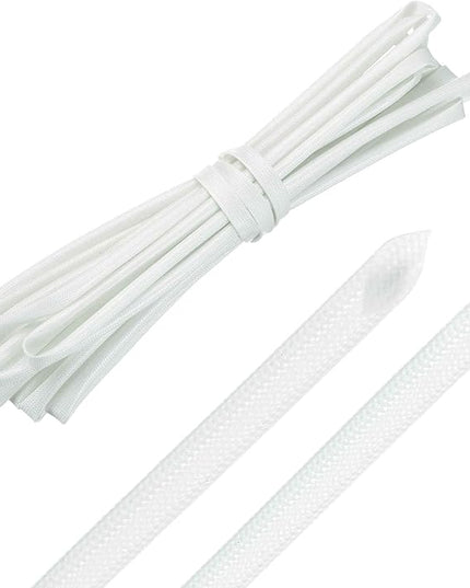 MECCANIXITY 20ft Braided Cable Sleeve, 3/16" ID 200C High Temperature 1500V Fiberglass Wire Insulation Cord Protector Organizer Wires Management for Motor Engine Fuel Line, White