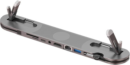 Aluminum USB C Laptop Stand 7 Port Expansion Adapter 4K60Hz 100W Charging Gigabit Ethernet Card Reader Foldable Computer Type C Docking Station