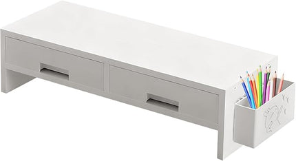Desk Monitor Stand Riser, Double Drawer Ergonomic Organizer, Computer Desk Riser For Monitors And Accessories, Durable Wood Material, Family Friends Home Offices Indoor Study Bedroom Room Workstation
