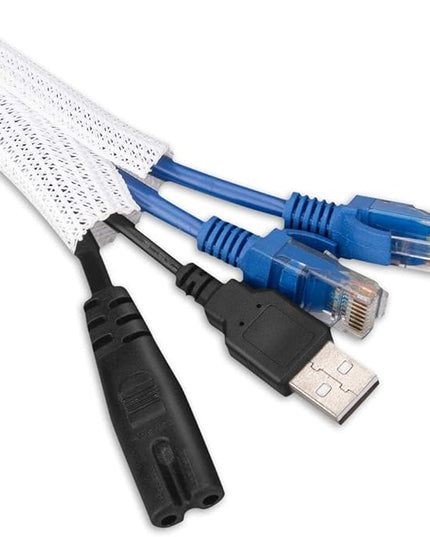 AGPTEK Cable Sleeve Cover, 6.6ft - 2/3 inch Desk Cord Organizer Cable Hider, Home Office Wire Management Computer TV Wire Loom Tubing, Pet Proof Cord Protector, from Cat Dog Chewing, White