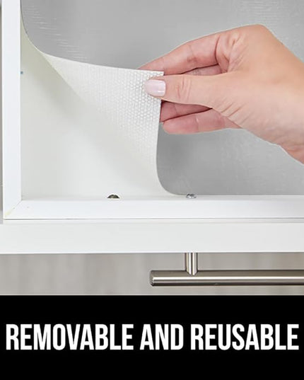 GORILLA GRIP DripGuard Shelf Liner, Non Adhesive Drawer and Kitchen Cabinet Protector, 24x240 Inch, Slip Resistant BPA Free Smooth Surface Plastic Liners for Cabinets, Bathrooms, Closets, Light Gray