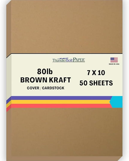50 Brown Kraft Fiber 80# Cover Paper Sheets - 7X10 Inches Photo|Card|Frame Size - May Fold to 5X7 - Rich Earthy Color with Natural Fibers - 80lb/Pound Cardstock - Smooth Finish
