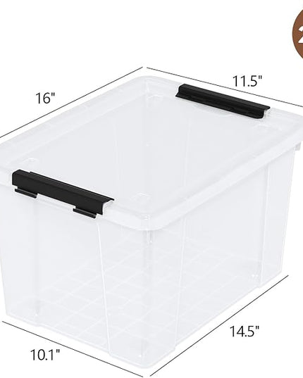 Zopnny 4-Pack Christmas Storage Totes with Lids 24-Quart, Holiday Organizer, Plastic Stackable Storage Boxes for Home,Office,Garage,Basement, Clear