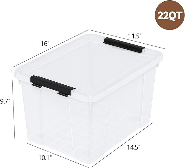 Zopnny 4-Pack Christmas Storage Totes with Lids 24-Quart, Holiday Organizer, Plastic Stackable Storage Boxes for Home,Office,Garage,Basement, Clear