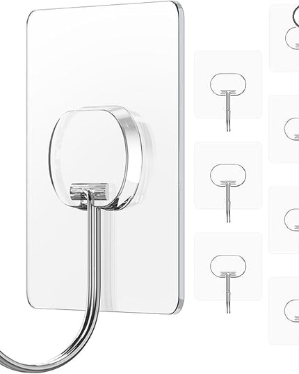 Large Adhesive Hooks for Hanging Heavy Duty Wall Hooks Self Adhesive Towel Coat Hooks Waterproof Transparent Hook for Bathroom Shower Kitchen Keys Door Outdoor Home Improvement Utility Hook 8 Pack