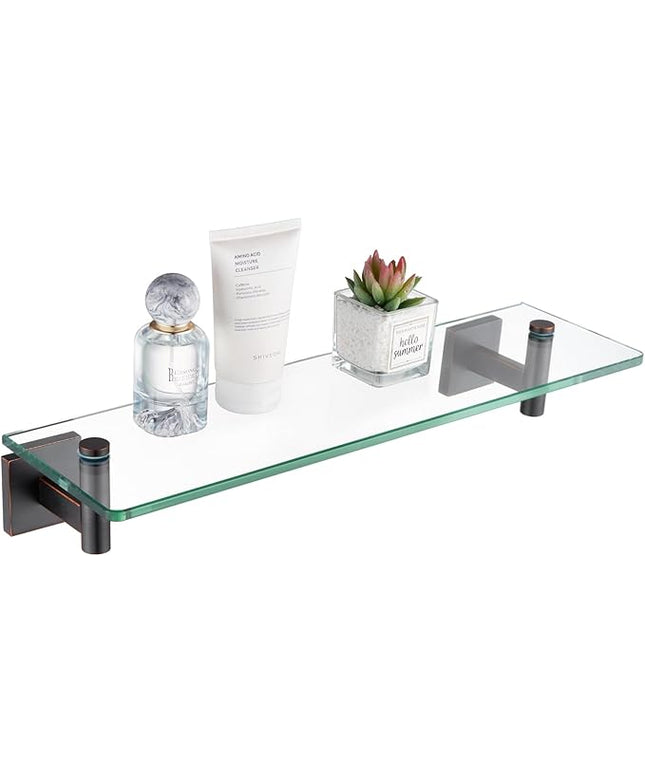 KOKOSIRI Wall Shelves Bathroom Hardware Glass Floating Shelf 16-Inch for Bedroom, Living Room, Kitchen, Hanging Rack Oil Rubbed Bronze B1105ORB-L16