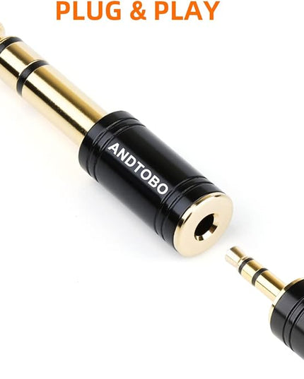 ANDTOBO 1/4''(6.35mm) Male to 1/8'' (3.5mm) Female Stereo Audio Jack Pure Copper Adapter for Headphone, Amp, 3 Pack-Black