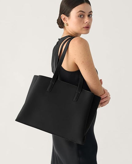 Work Tote Bags for Women 14 Inch - Work Bag Laptop Bag with Zip Compartments - Large PU Leather Office Computer Briefcase