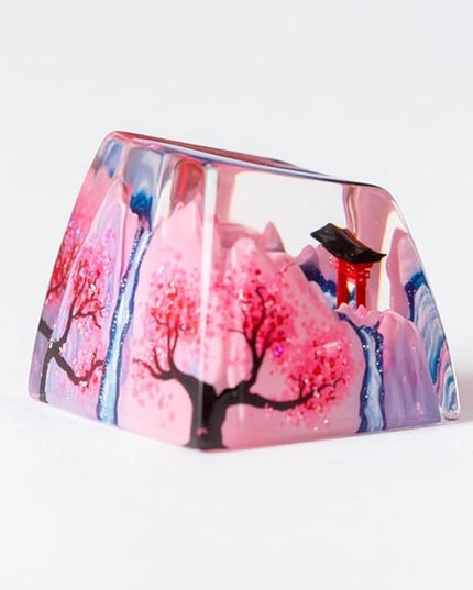 Japanese Shrine Artisan Keycap Red Torii Gate Spring Sakura Waterfall R1 SA Profile Custom 1U ESC Handmade Gaming Resin Key Cap Cherry MX Switch Compatible Mechanical Keyboard Japan Lover Gift