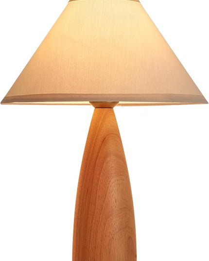 Bedside Table Lamp for Bedroom, Mid-Century Modern Plug in Fabric Shade & Solid Wood Base Desk Lamp, Plug & Play Yellow Wood Nightstand Lamp for Living Room, Office 【Bulb Included】