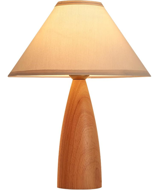 Bedside Table Lamp for Bedroom, Mid-Century Modern Plug in Fabric Shade & Solid Wood Base Desk Lamp, Plug & Play Yellow Wood Nightstand Lamp for Living Room, Office 【Bulb Included】