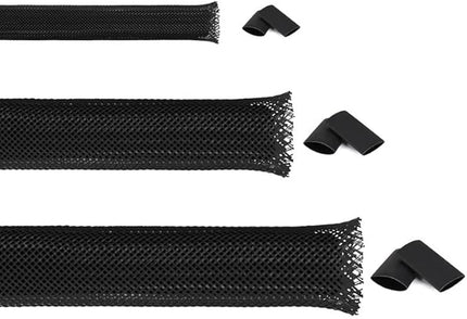 75ft Braided Wire Loom Sleeving Kit,Cable Management Sleeve,Wire Protector Tubing,Cord Organizer Used at Home or Office, to Protect Cables in Automotive, Military, Marine(Black,1/4inch,1inch,3/4inch)