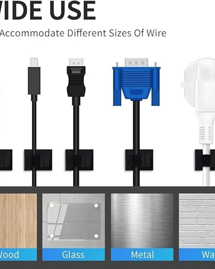 Viaky 30 Pcs Black Clips Self Adhesive Backed Nylon Wire Adjustable Cable Clips Adhesive Cable Management Drop Wire Holder