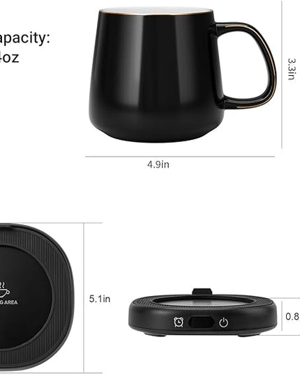Coffee Mug Warmer & Simple Pure Black Mug Set, Electric Cup Warmer with Auto Shut Off, 4 Temperature Setting Smart Beverage Warmer, 8-Hours Auto Shut Off (Simple Pure Black Mug)