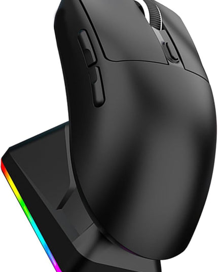 Lightweight Gaming Mouse, RGB Light 3 Mode Connection with 6 Adjustable DPI 800 12000, 7 Customizable Buttons, with Magnetic Charging Base (Black)