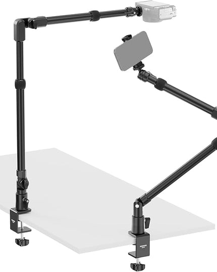 NEEWER 45.5" Overhead Camera Desk Stand, Aluminum 4 Section Magic Mic Boom Arm with C Clamp Mount Phone Holder, for Webcam LED Light Microphone Streaming Zoom Video Recording, Max Load 4.41lb, DS023