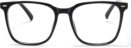 MACJERO 2-Pack Oversized Square Blue Light Blocking Glasses for Women Men, Anti-Fatigue Computer Monitor Gaming Glasses Reduce Eye Strain(Black+Clear)