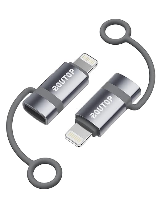 [MFi Certified] USB C to Lightning Adapter Support 36W PD Fast Charging with Anti-Loss Design Compatible with iPhone Gray -2 Pack