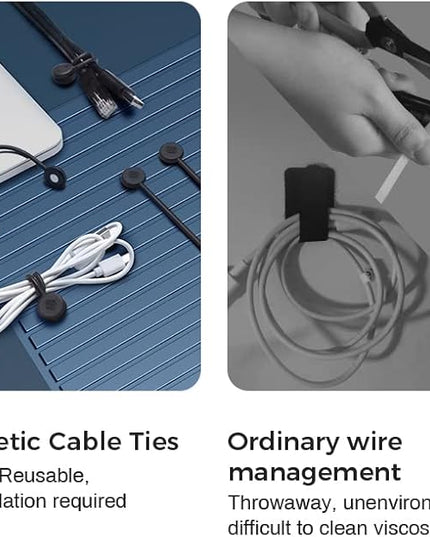 EUREKA ERGONOMIC Magnetic Cable Ties Reusable, 10 Pack Rubber Twist Ties with Strong Magnet for Bundling and Organizing Wire/Cord, Cable Management Clips under Desk Used in Many Ways, Black