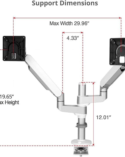 SIIG MTPRO Dual Monitor Arm Desk Mount, Fully Adjustable Mechanical Spring Design, up to 32" Display, Max 19.8 lbs per arm, VESA 75/100mm, Cable Management, BIFMA and TAA Compliant