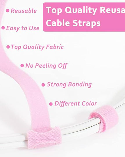 70pcs Cable Ties Reusable Pink Wire Ties Cable Management Cord Ties Reusable for Electronics Hook and Loop Cable Ties for Computer 4 6 8 Inch